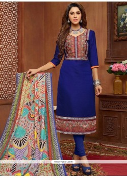 Navy Blue Print Work Churidar Suit