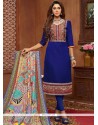 Navy Blue Print Work Churidar Suit