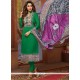 Art Silk Green Print Work Churidar Suit