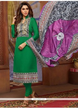 Art Silk Green Print Work Churidar Suit