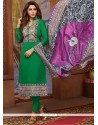 Art Silk Green Print Work Churidar Suit