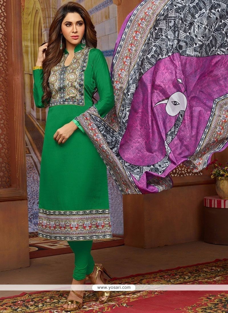 Buy Art Silk Green Print Work Churidar Suit | Churidar Salwar Suits