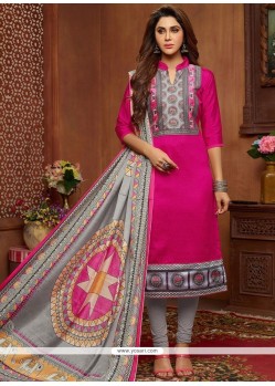 Print Work Art Silk Churidar Suit