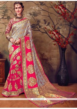 Grey And Pink Weaving Work Cotton Silk Designer Traditional Saree