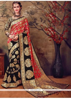 Black And Orange Cotton Silk Designer Traditional Saree