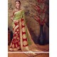 Weaving Work Green And Red Designer Traditional Saree