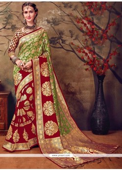 Weaving Work Green And Red Designer Traditional Saree