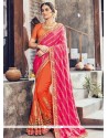 Hot Pink And Orange Designer Half N Half Saree