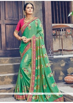 Green Resham Work Art Silk Designer Traditional Saree