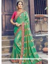 Green Resham Work Art Silk Designer Traditional Saree