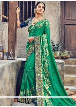 Art Silk Green Lace Work Traditional Saree