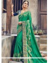 Art Silk Green Lace Work Traditional Saree