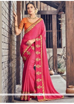 Hot Pink Lace Work Art Silk Designer Traditional Saree