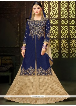 Art Silk Navy Blue Long Choli Lehenga