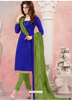 Blue And Green Chanderi Silk Churidar Suit
