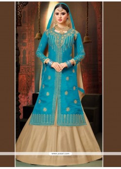 Art Silk Blue Long Choli Lehenga