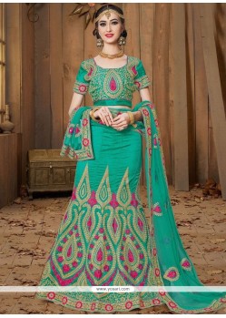 Art Silk Sea Green Lehenga Choli