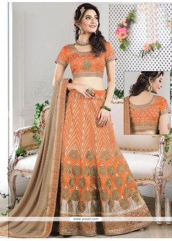 Raw Silk Orange Lace Work Lehenga Choli