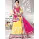 Hot Pink And Yellow Embroidered Work Net Lehenga Choli