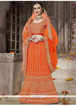 Resham Banarasi Silk Lehenga Choli In Orange