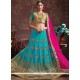 Patch Border Faux Georgette Lehenga Choli In Aqua Blue