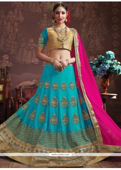 Patch Border Faux Georgette Lehenga Choli In Aqua Blue