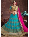 Patch Border Faux Georgette Lehenga Choli In Aqua Blue