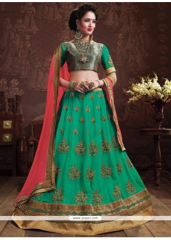 Faux Georgette Green Lehenga Choli