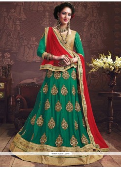 Faux Georgette Green Embroidered Work Lehenga Choli