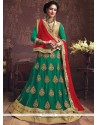 Faux Georgette Green Embroidered Work Lehenga Choli