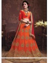 Faux Georgette Orange Embroidered Work Lehenga Choli