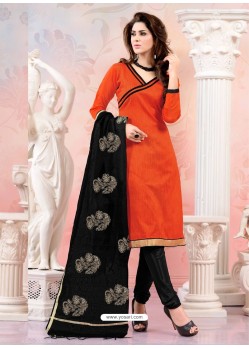 Orange And Black Chanderi Silk Churidar Suit
