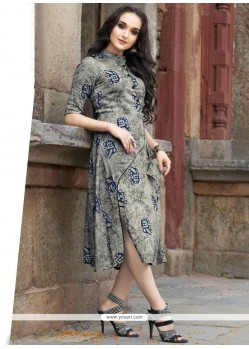 Print Work Cotton Grey Party Wear Kurti