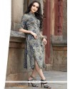 Print Work Cotton Grey Party Wear Kurti