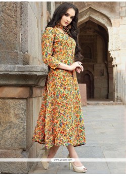 Yellow Print Work Party Wear Kurti