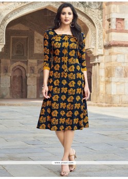 Print Work Multi Colour Cotton Party Wear Kurti