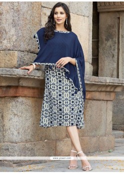 Print Cotton Party Wear Kurti In Blue