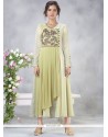 Faux Georgette Green And Yellow Embroidered Work Party Wear Kurti