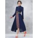 Faux Georgette Navy Blue Embroidered Work Party Wear Kurti