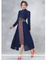 Faux Georgette Navy Blue Embroidered Work Party Wear Kurti