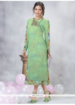 Embroidered Work Sea Green Faux Georgette Party Wear Kurti