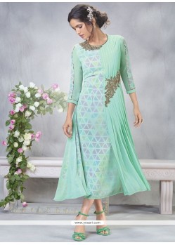 Embroidered Work Sea Green Faux Georgette Party Wear Kurti