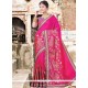 Hot Pink Patch Border Work Art Silk Traditional Designer Saree