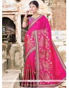 Hot Pink Patch Border Work Art Silk Traditional Designer Saree