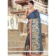 Blue Patch Border Work Art Silk Traditional Designer Saree