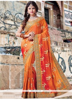 Embroidered Art Silk Designer Traditional Saree In Orange