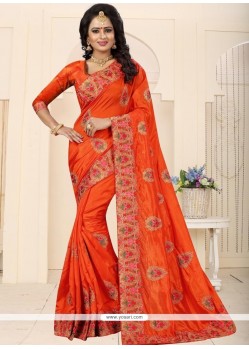 Orange Art Silk Designer Traditional Saree