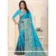 Art Silk Blue Embroidered Work Traditional Saree