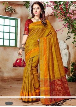 Weaving Work Mustard Art Silk Designer Traditional Saree