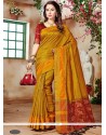 Weaving Work Mustard Art Silk Designer Traditional Saree